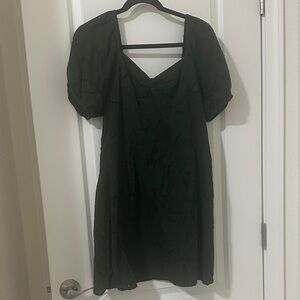 Dark Green Puff-Sleeve Eyelet Dress - Elegant Women's Summer Dress